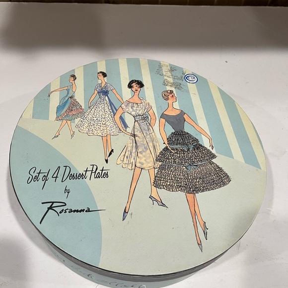 Vintage Rosanna Dessert Plates-new in box-set of 4-women in dresses-Blue - Picture 2 of 7